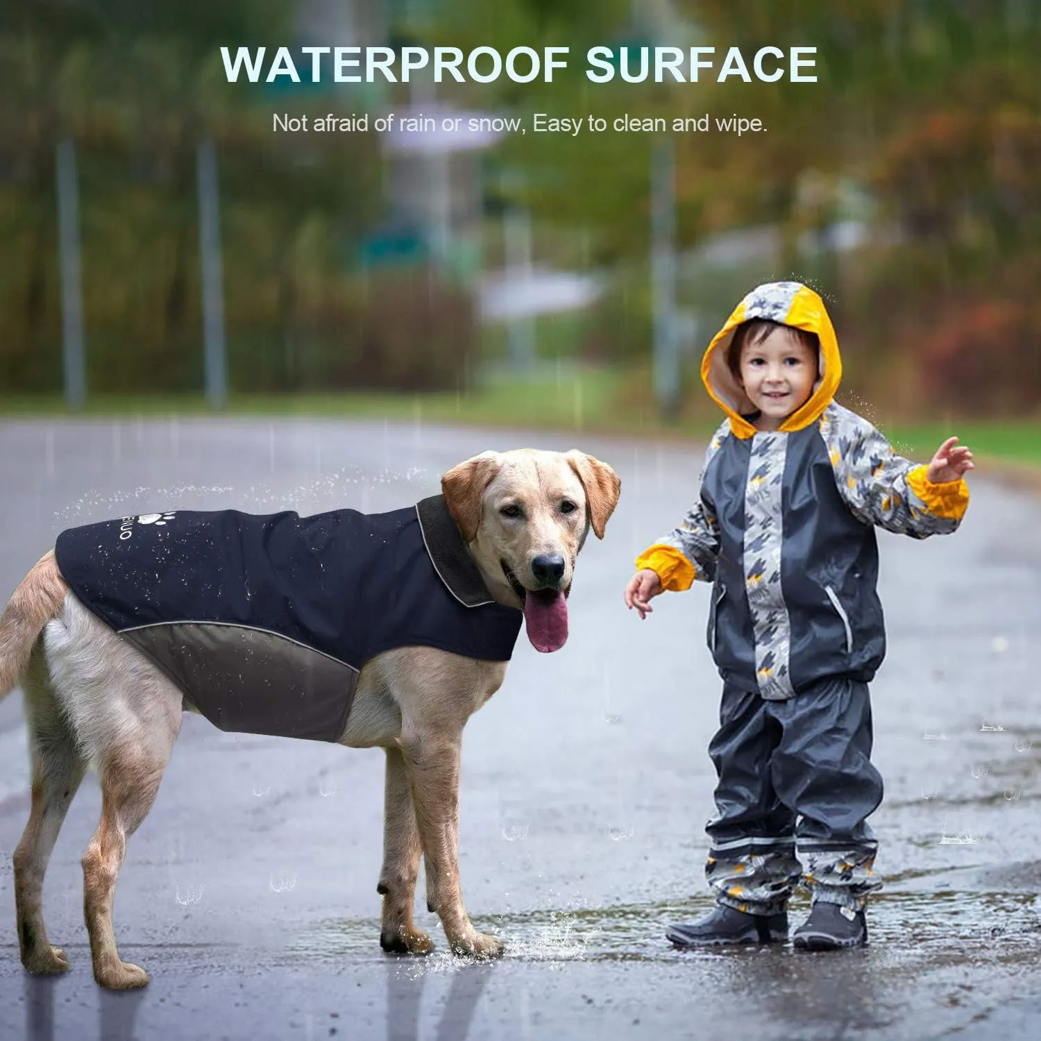 IREENUO Dog Raincoat, 100% Waterproof Dog Warm Jacket for Fall Winter, Rainproof Coat with Adjustable Velcro & Reflective Stripes for Medium Large Dogs (2XL, Blue)