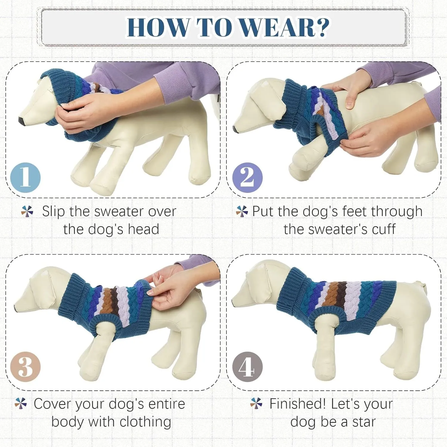 Kuoser Dog Sweater, Pet Cable Knitted Pullover Puppy Warm Clothes, Doggy Turtleneck Classic Knitwear Soft Thickening Doggie Outfit, Cold Weather Thermal Wear for Large Size Dogs, Blue 2XL
