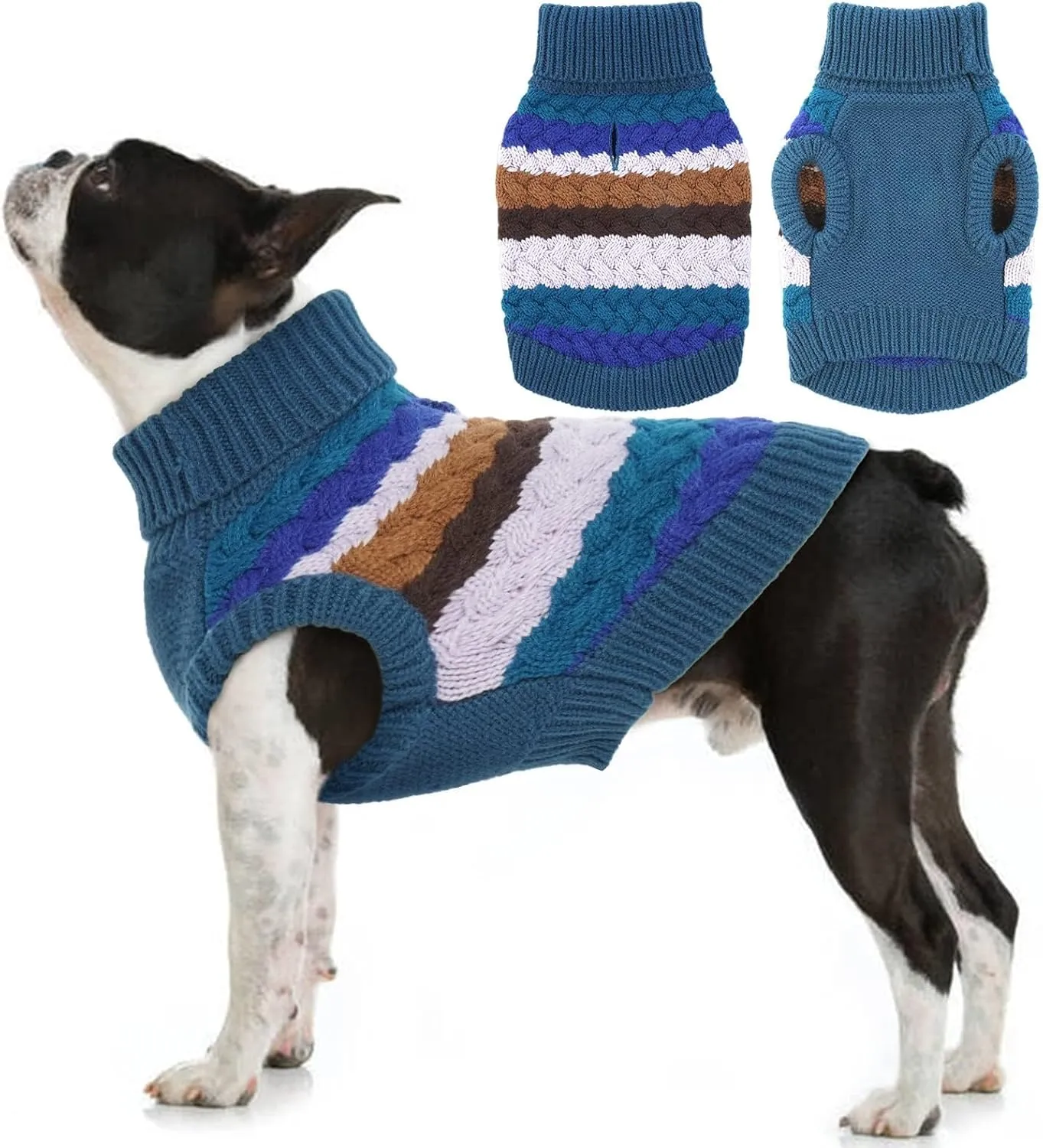 Kuoser Dog Sweater, Pet Cable Knitted Pullover Puppy Warm Clothes, Doggy Turtleneck Classic Knitwear Soft Thickening Doggie Outfit, Cold Weather Thermal Wear for Large Size Dogs, Blue 2XL
