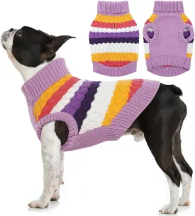 Kuoser Dog Sweater, Pet Cable Knitted Pullover Puppy Warm Clothes, Doggy Turtleneck Classic Knitwear Soft Thickening Doggie Outfit, Cold Weather Thermal Wear for Large Size Dogs, Purple 2XL