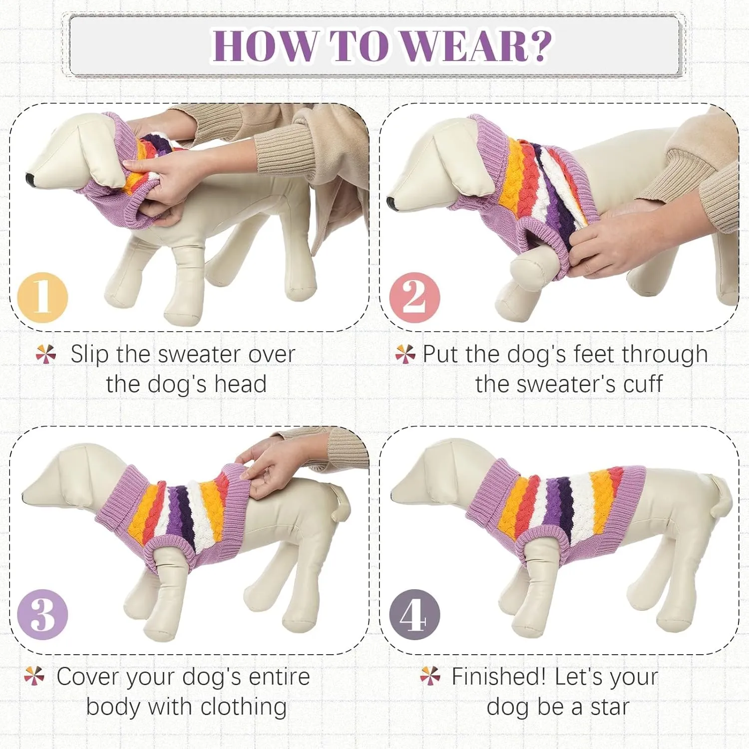 Kuoser Dog Sweater, Pet Cable Knitted Pullover Puppy Warm Clothes, Doggy Turtleneck Classic Knitwear Soft Thickening Doggie Outfit, Cold Weather Thermal Wear for Large Size Dogs, Purple 2XL