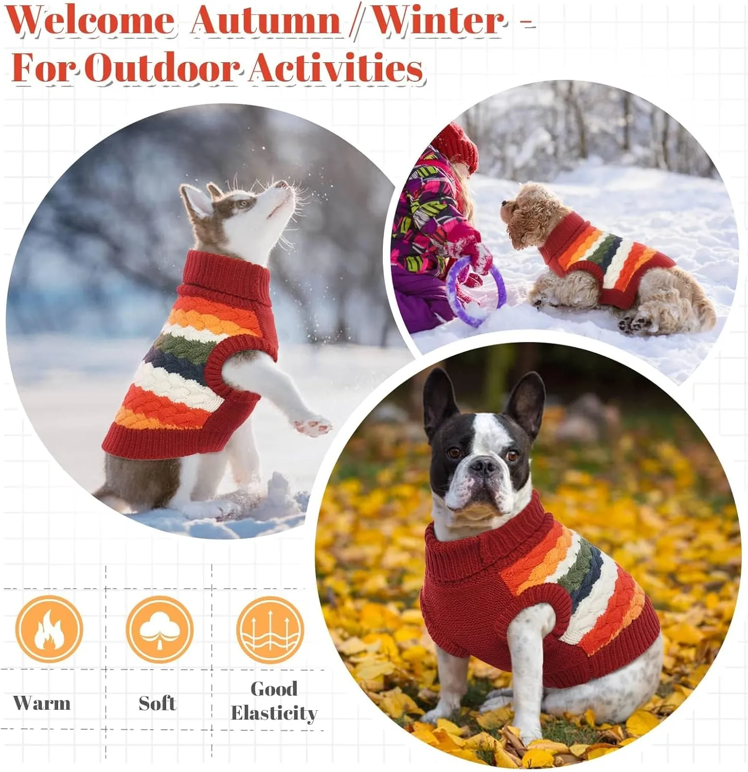 Kuoser Dog Sweater, Pet Cable Knitted Pullover Puppy Warm Clothes, Doggy Turtleneck Classic Knitwear Soft Thickening Doggie Outfit, Cold Weather Thermal Wear for Large Size Dogs, Red 2XL
