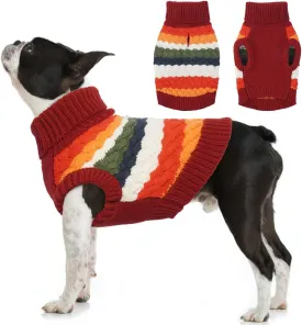 Kuoser Dog Sweater, Pet Cable Knitted Pullover Puppy Warm Clothes, Doggy Turtleneck Classic Knitwear Soft Thickening Doggie Outfit, Cold Weather Thermal Wear for Large Size Dogs, Red 2XL