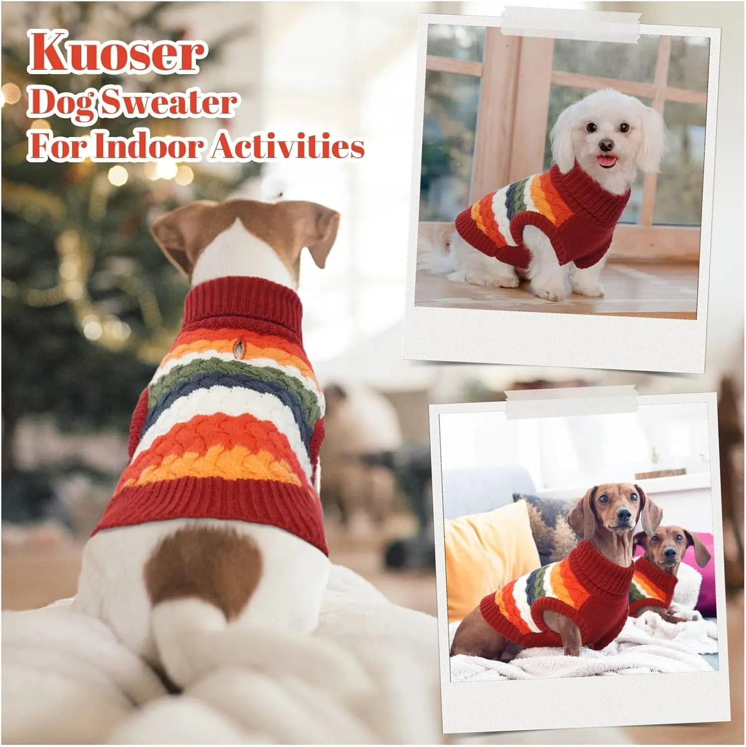 Kuoser Dog Sweater, Pet Cable Knitted Pullover Puppy Warm Clothes, Doggy Turtleneck Classic Knitwear Soft Thickening Doggie Outfit, Cold Weather Thermal Wear for Large Size Dogs, Red 2XL
