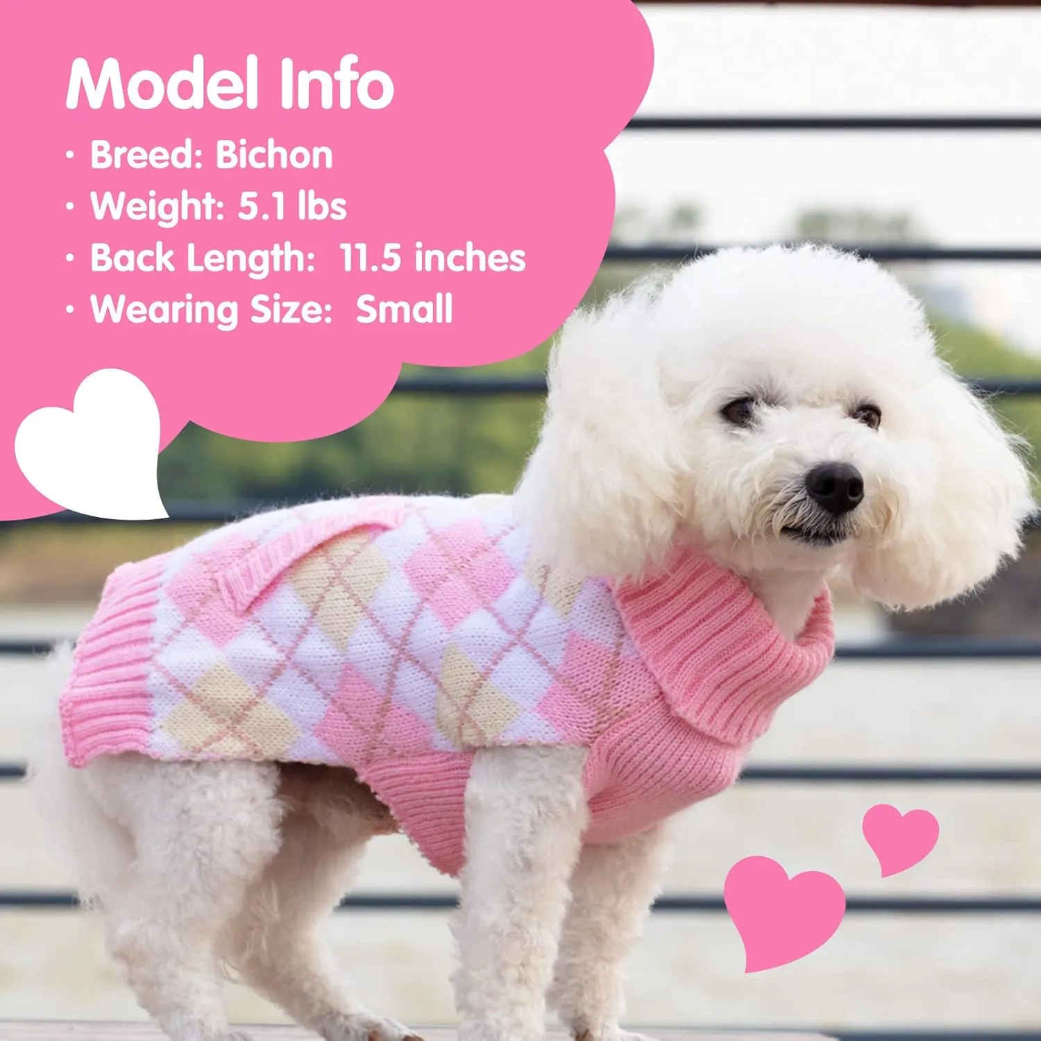 KYEESE Plaid (Pink) Acrylic Dog Sweater for Small Breeds, X-Small (2.5-4lbs), Pullover with Leash Hole, Classic Style, Unisex, Machine Washable, Fall Winter
