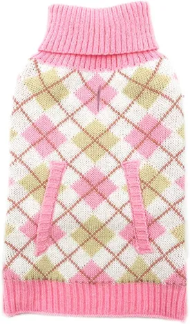 KYEESE Plaid (Pink) Acrylic Dog Sweater for Small Breeds, X-Small (2.5-4lbs), Pullover with Leash Hole, Classic Style, Unisex, Machine Washable, Fall Winter