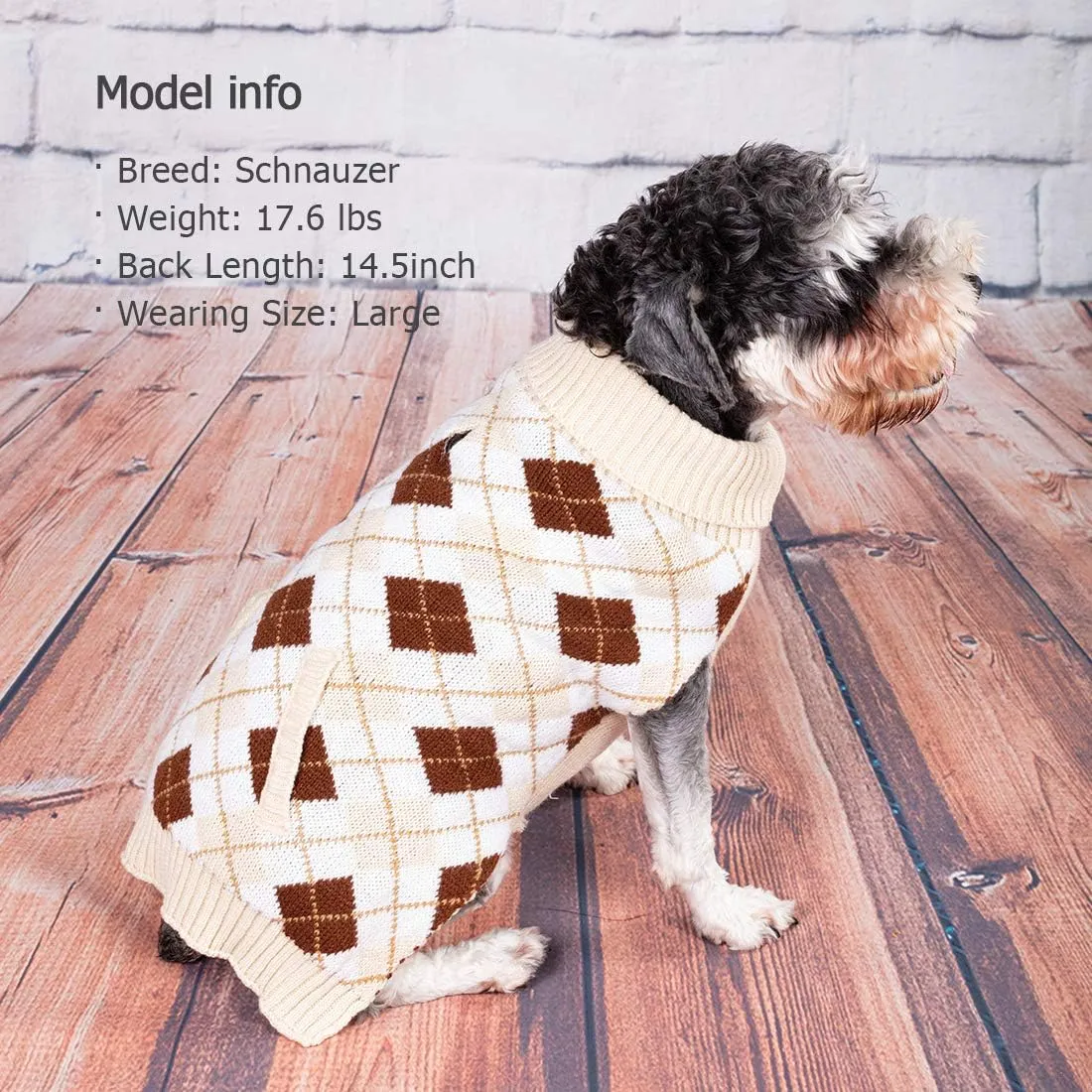 KYEESE Small Dog Sweaters Beige Dogs Sweater Thicken Classic Plaid Knit Warm Puppy Sweater with Leash Hole for Fall Winter