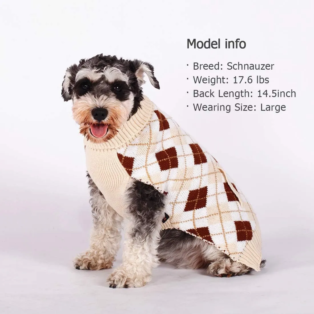 KYEESE Small Dog Sweaters Beige Dogs Sweater Thicken Classic Plaid Knit Warm Puppy Sweater with Leash Hole for Fall Winter