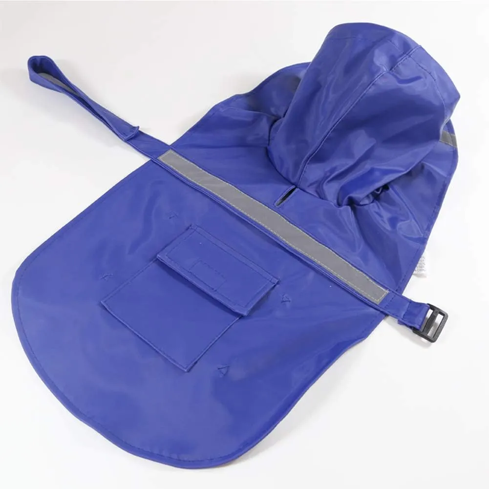 Large Dog Raincoat Adjustable Pet Waterproof Clothes Lightweight Rain Jacket Poncho Hoodies with Strip Reflective(Dark Blue,XXL)