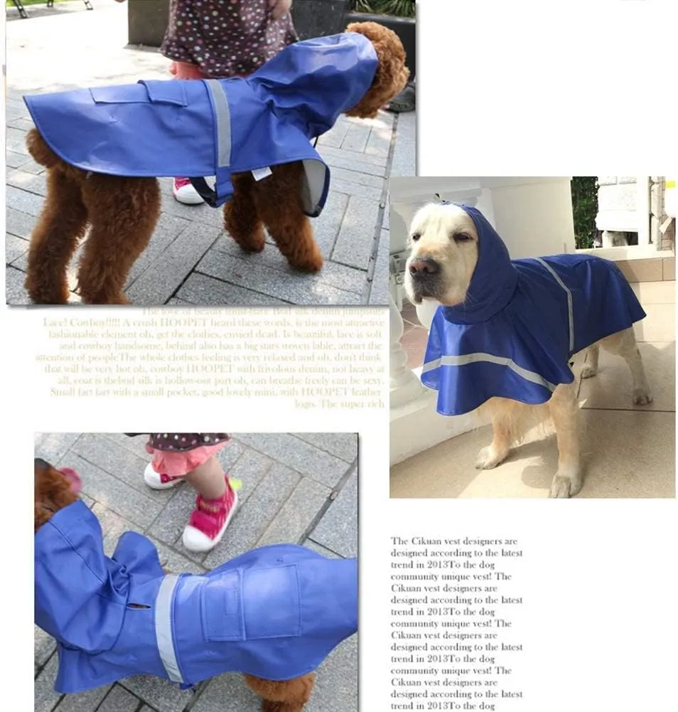 Large Dog Raincoat Adjustable Pet Waterproof Clothes Lightweight Rain Jacket Poncho Hoodies with Strip Reflective(Dark Blue,XXL)