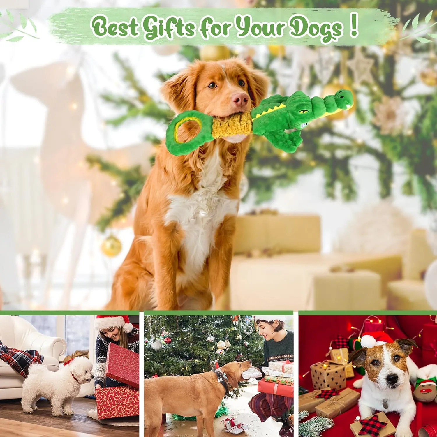 Large Dog Toys, Plush Squeaky Dog Toy with Crinkle Paper and Tug of War Handle, Interactive Puppy Toys for Small, Medium and Large Dogs