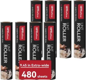 Large Lint Roller Refill 480 Sheets(8 Pack) Value Set, Extra Sticky, Easy Tear for Lint Remover, 9.45 in Pet Mega Extreme Stick Refill for Floor Roller Cleaning for Pet Hair