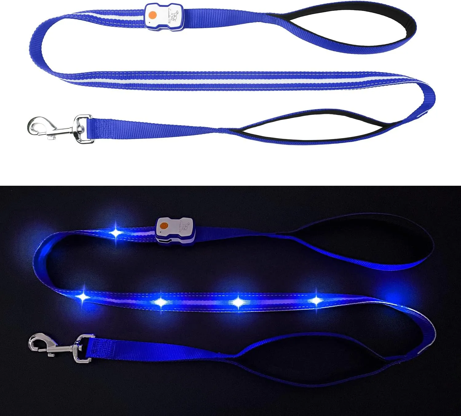 Led Dog Leash Rechargeable Waterproof 1000 ft Night Visibility LED Dog Leash - Padded Double Traffic Handle |10hr Battery Life, USB-C Quick Charging Light | Heavy Duty Durable Quality (Blue)