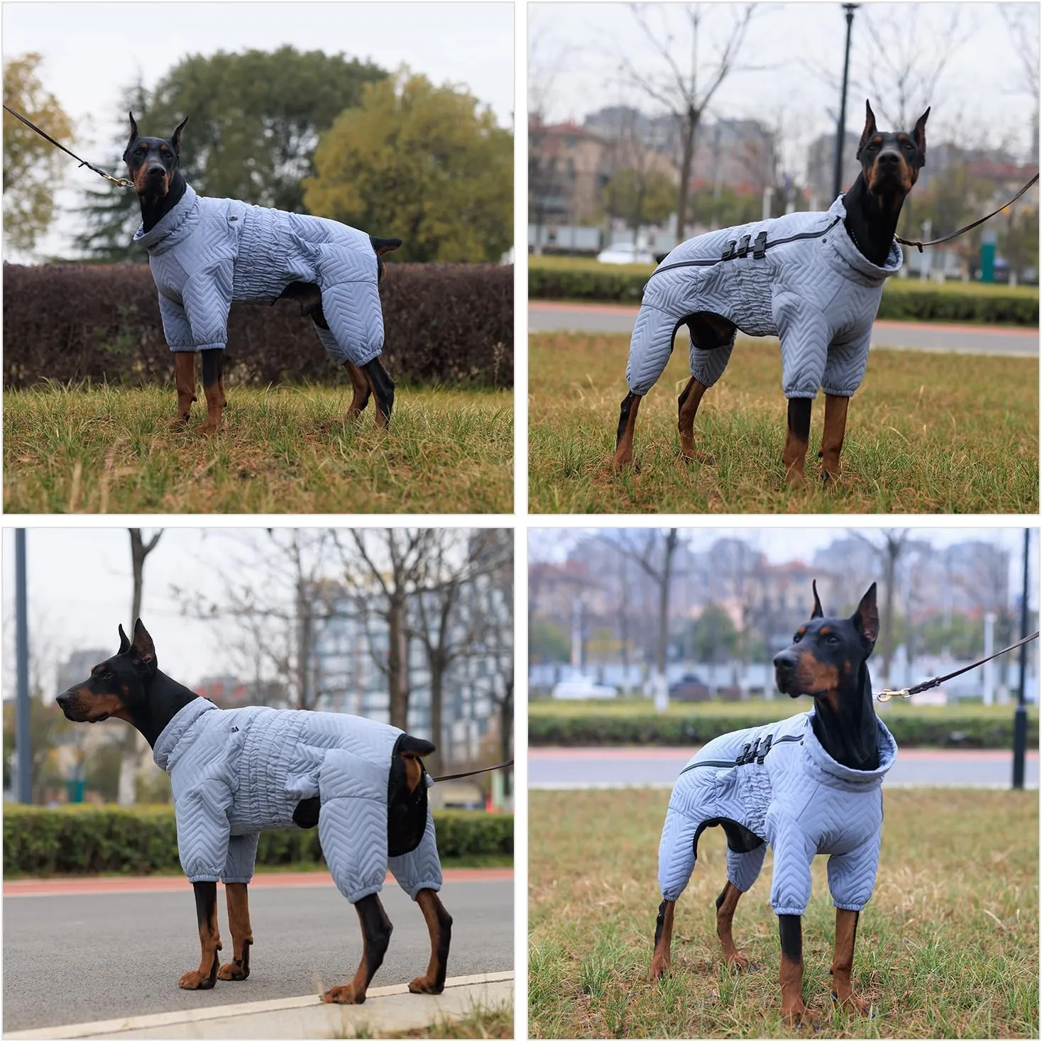 Lovelonglong Warm Dog Coat Double Layers Dog Vest, 4 Legs Covered Windproof Waterproof Reflective Warm Dog Vest Outdoor Skating Dog Costume for Small Medium Large Dogs Gray M