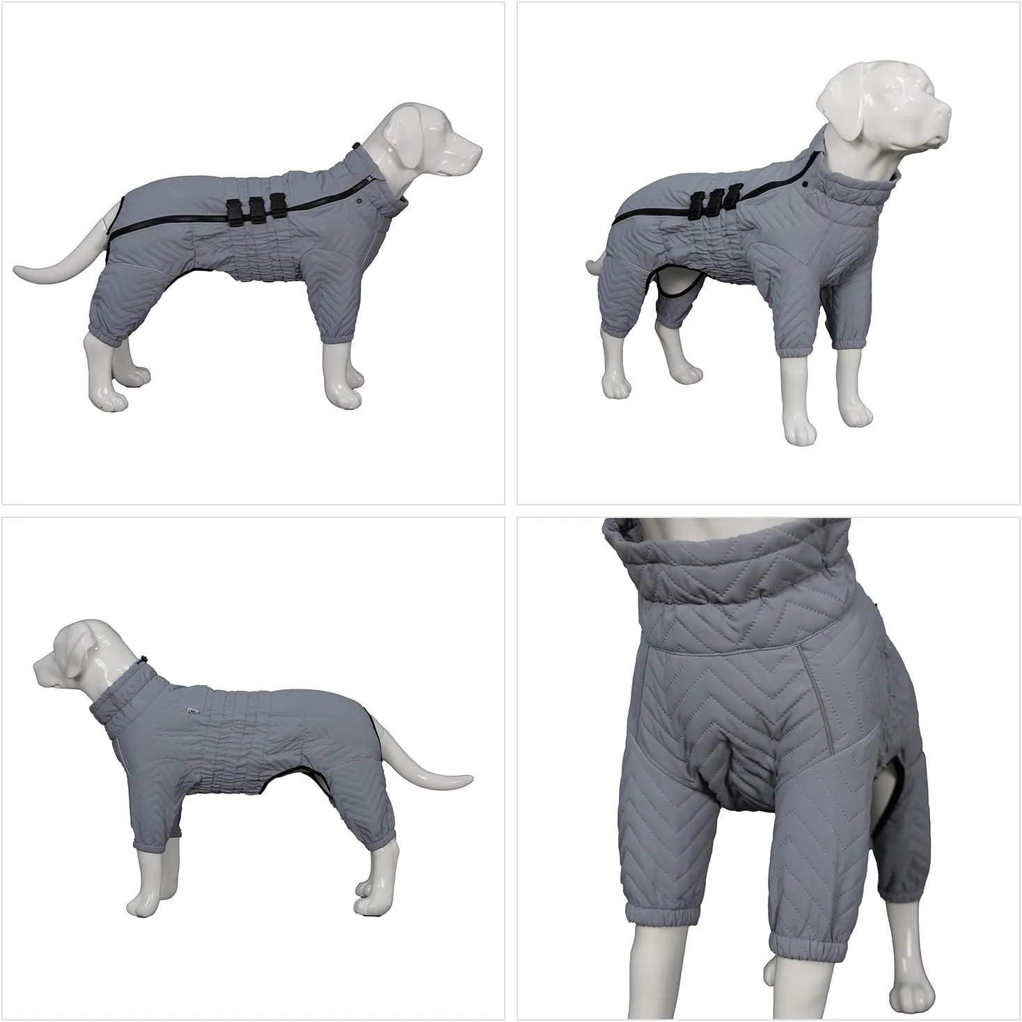 Lovelonglong Warm Dog Coat Double Layers Dog Vest, 4 Legs Covered Windproof Waterproof Reflective Warm Dog Vest Outdoor Skating Dog Costume for Small Medium Large Dogs Gray M