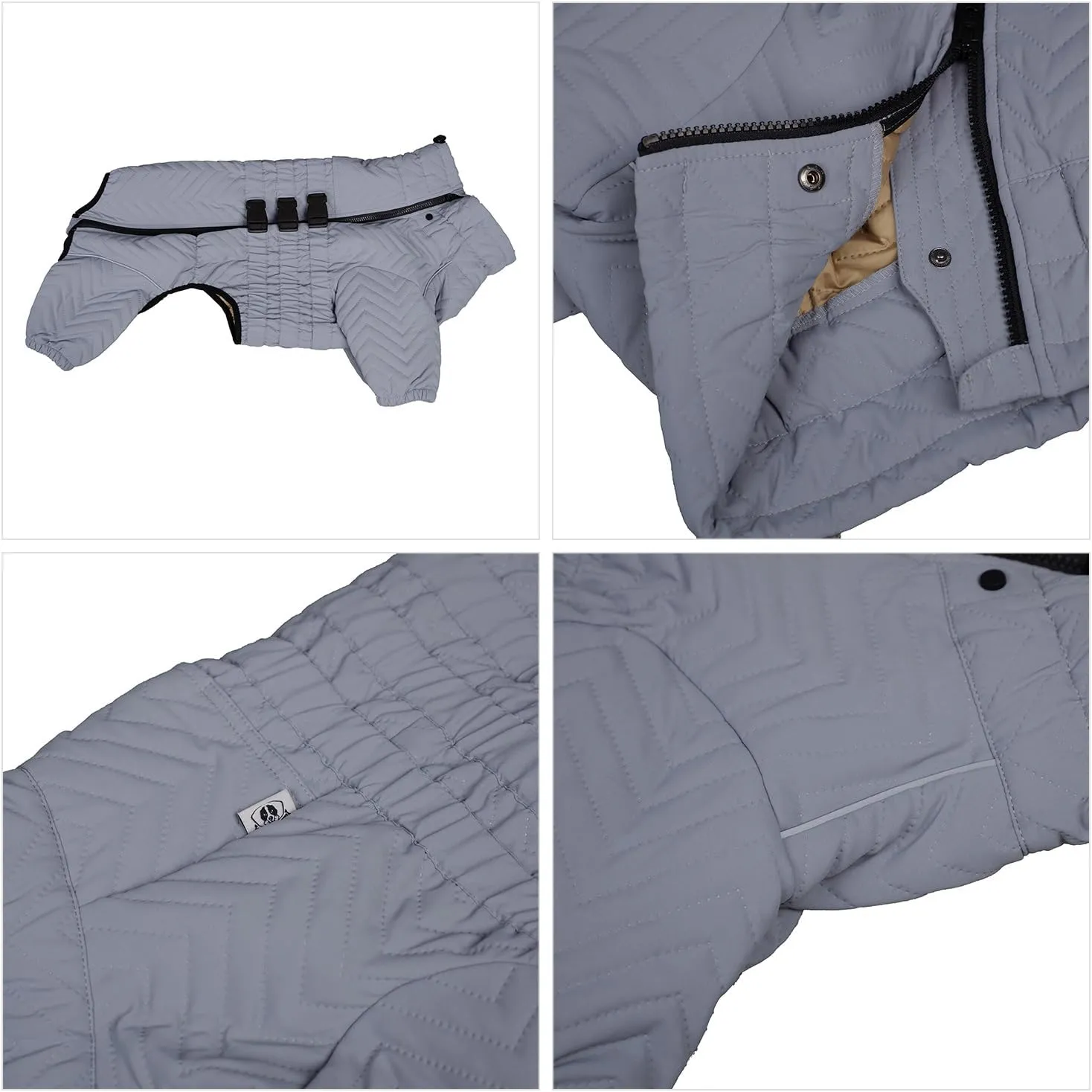 Lovelonglong Warm Dog Coat Double Layers Dog Vest, 4 Legs Covered Windproof Waterproof Reflective Warm Dog Vest Outdoor Skating Dog Costume for Small Medium Large Dogs Gray M