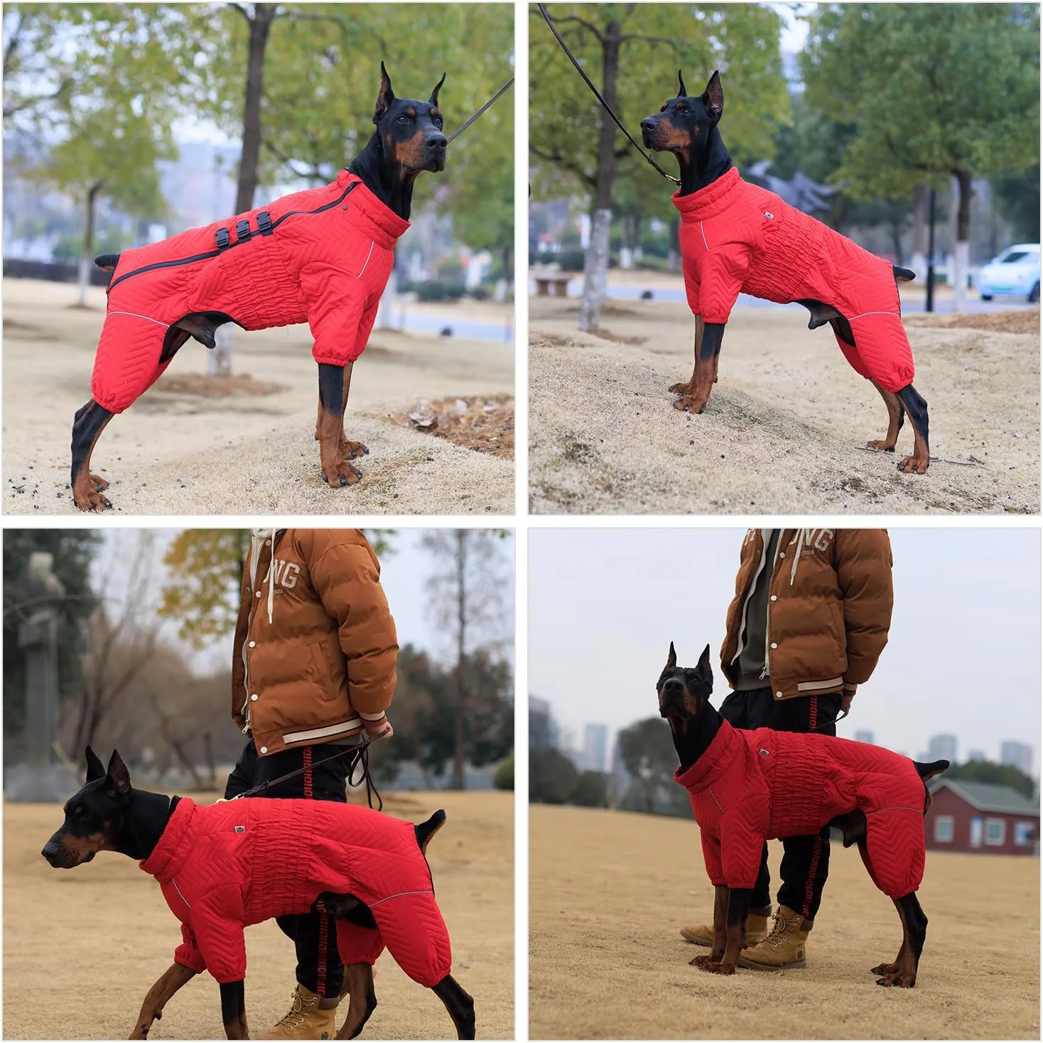 lovelonglong Warm Dog Coat Double Layers Dog Vest, 4 Legs Covered Windproof Waterproof Reflective Warm Dog Vest Outdoor Skating Dog Costume for Small Medium Large Dogs Red M