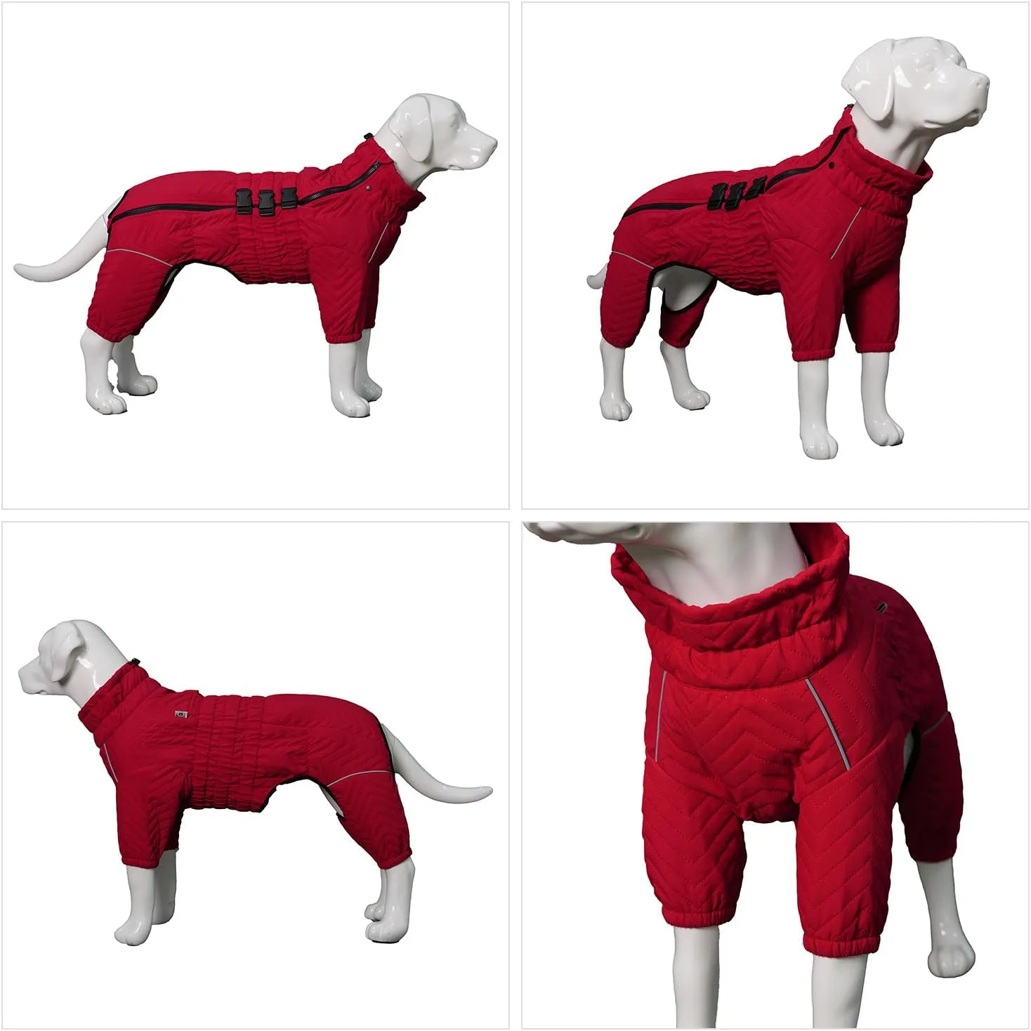 lovelonglong Warm Dog Coat Double Layers Dog Vest, 4 Legs Covered Windproof Waterproof Reflective Warm Dog Vest Outdoor Skating Dog Costume for Small Medium Large Dogs Red M