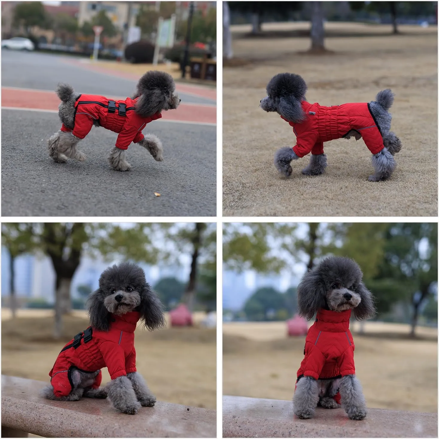 lovelonglong Warm Dog Coat Double Layers Dog Vest, 4 Legs Covered Windproof Waterproof Reflective Warm Dog Vest Outdoor Skating Dog Costume for Small Medium Large Dogs Red M