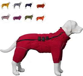 lovelonglong Warm Dog Coat Double Layers Dog Vest, 4 Legs Covered Windproof Waterproof Reflective Warm Dog Vest Outdoor Skating Dog Costume for Small Medium Large Dogs Red M