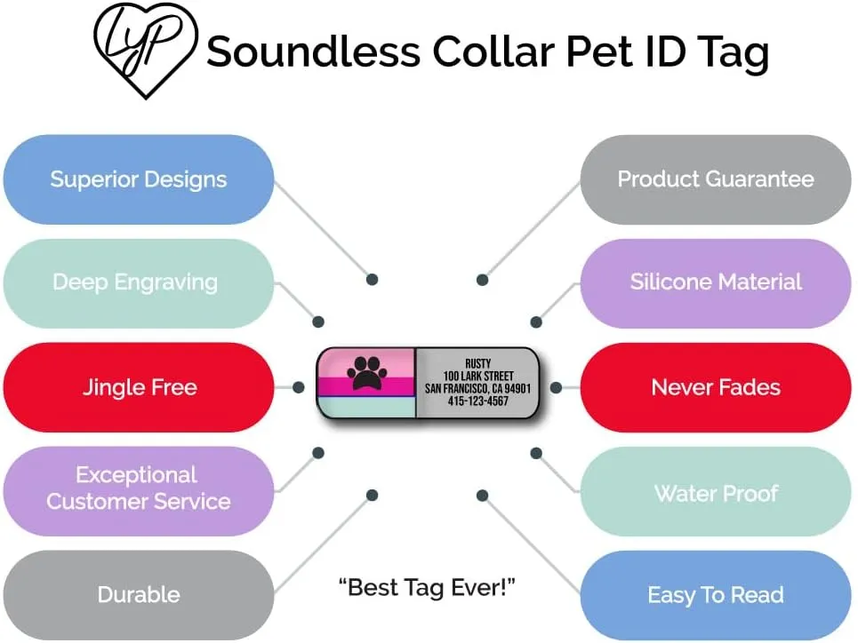 LYP Soundless Slide-On Collar Dog ID Tag - Deep Engraved Silicone  Engraving Will Last - Pet ID Tags, Dog Tags, Cat Tags (Blue, Large)