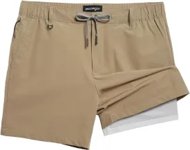 maamgic Mens Casual Shorts with Compression Liner 5/7 Inch Classic Fit Khaki Shorts