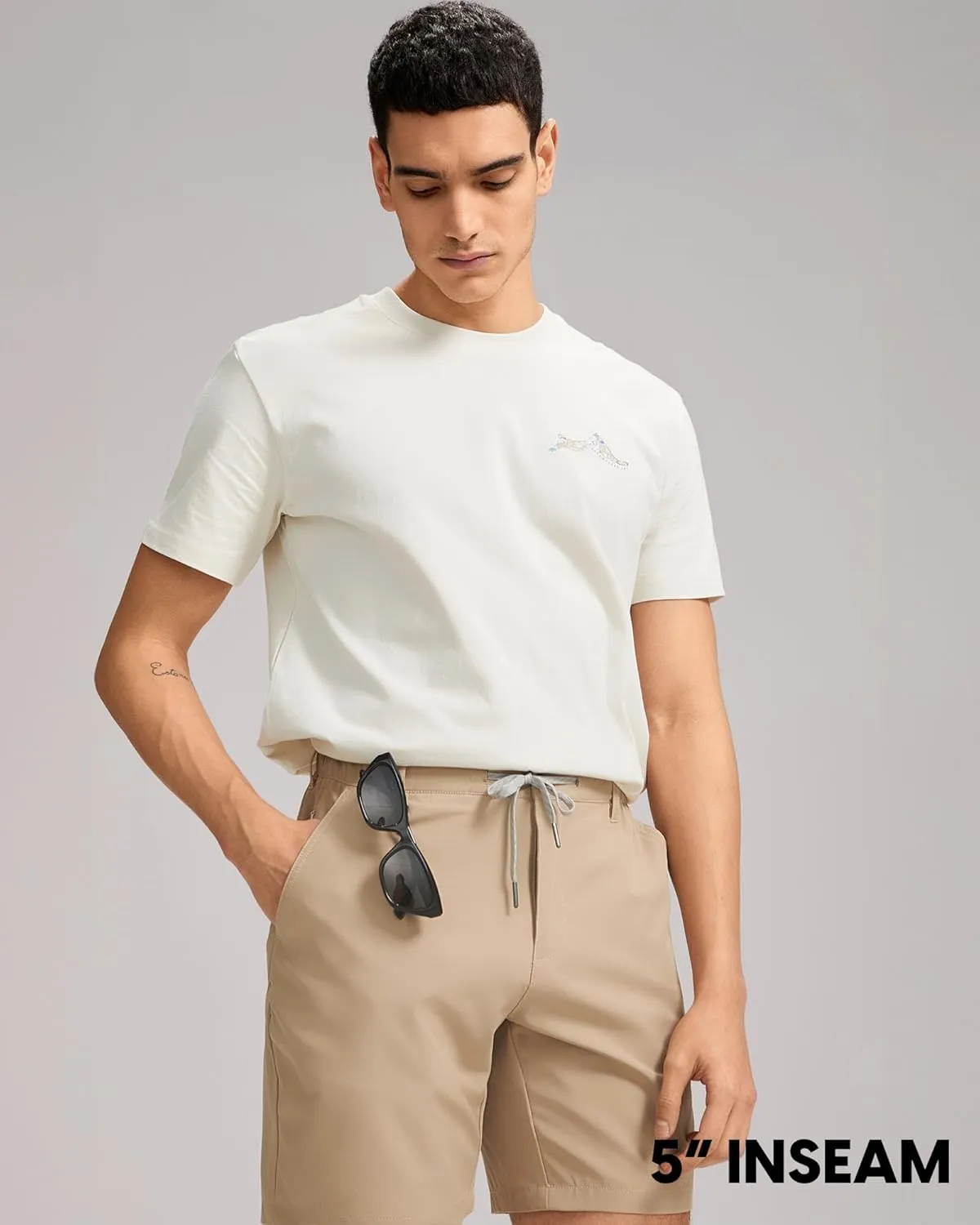 maamgic Mens Casual Shorts with Compression Liner 5/7 Inch Classic Fit Khaki Shorts