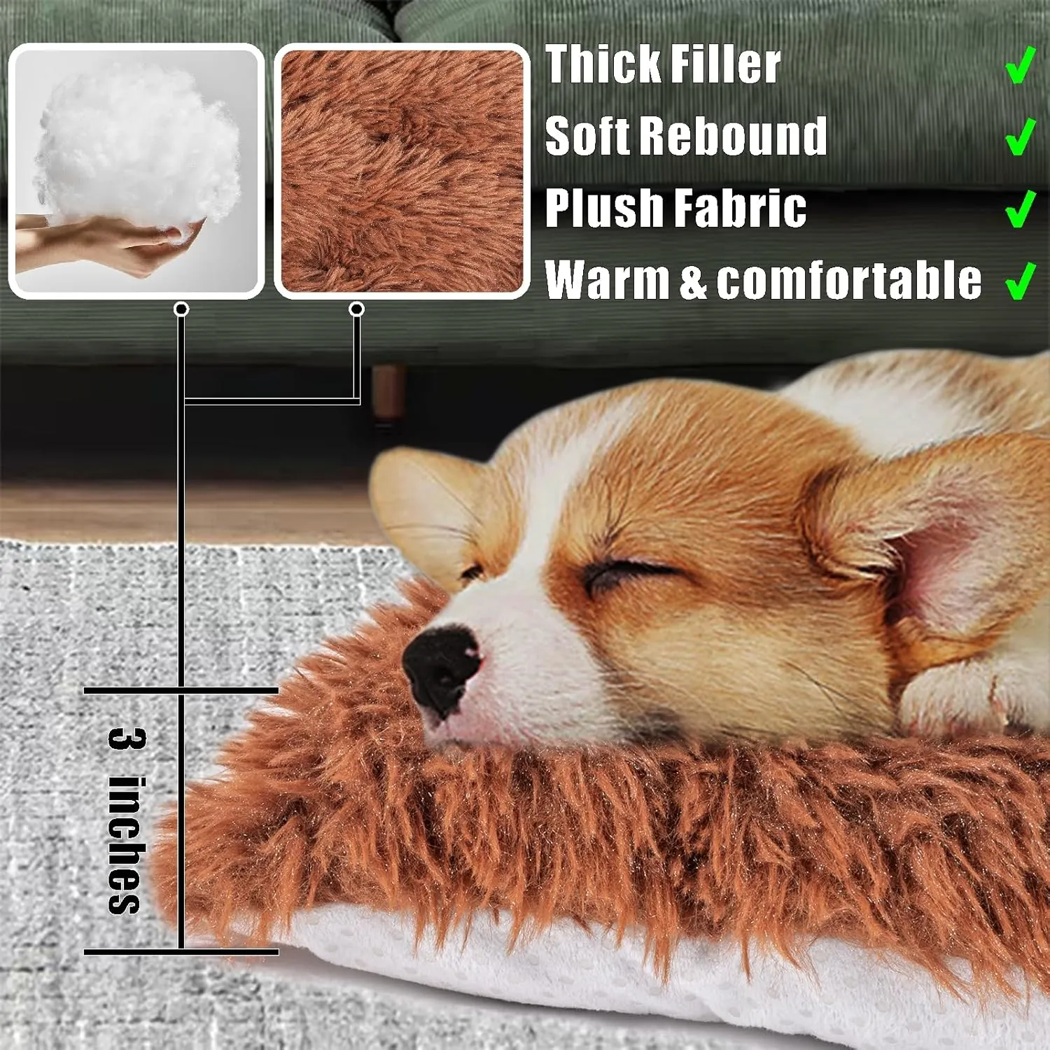 Machine Washable Dog Bed, Deluxe Plush Dog Crate Pad and Cat Bed, Anti-Slip Bottom Kennel Pad Mat, Fuzzy Pet Beds for Large, Medium, Small Dogs Breeds (Brown, 36.0" L x 24.0" W x 3.0" Th x 1 Pack)