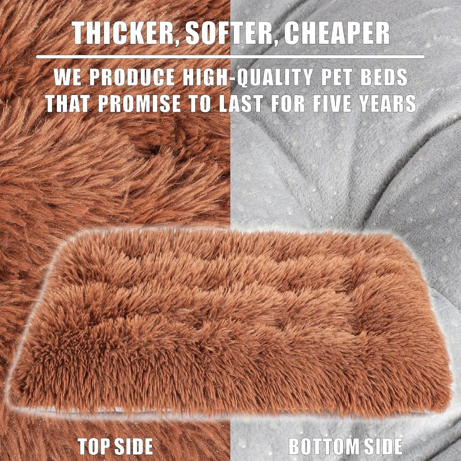Machine Washable Dog Bed, Deluxe Plush Dog Crate Pad and Cat Bed, Anti-Slip Bottom Kennel Pad Mat, Fuzzy Pet Beds for Large, Medium, Small Dogs Breeds (Brown, 36.0" L x 24.0" W x 3.0" Th x 1 Pack)