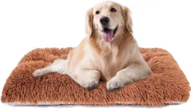 Machine Washable Dog Bed, Deluxe Plush Dog Crate Pad and Cat Bed, Anti-Slip Bottom Kennel Pad Mat, Fuzzy Pet Beds for Large, Medium, Small Dogs Breeds (Brown, 36.0" L x 24.0" W x 3.0" Th x 1 Pack)