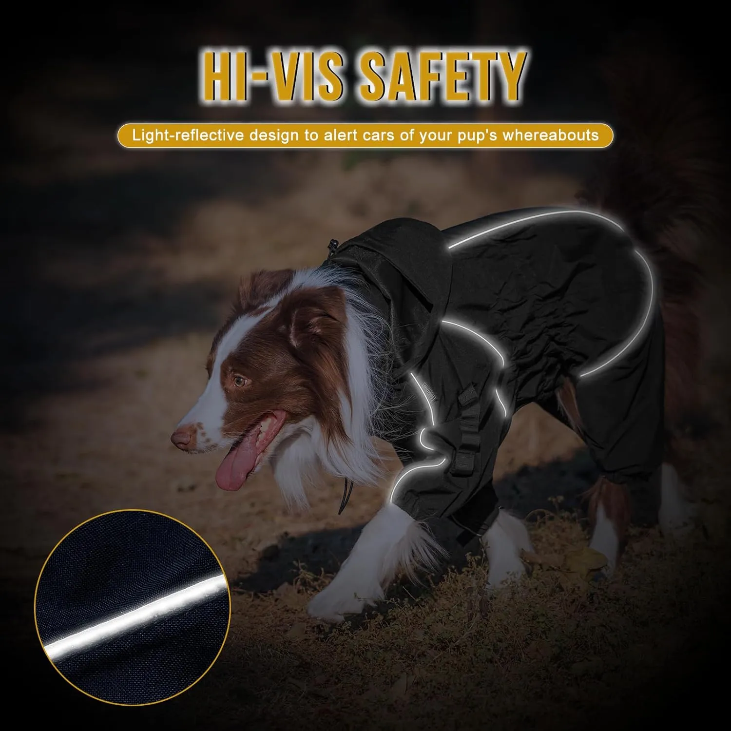 OneTigris Dog Raincoat with Hood for Medium Large Dogs, Waterproof & Reflective, 4 Legs Dog Rain Jacket Adjustable Puppy Poncho for The Rain and Snow (Black, Small)