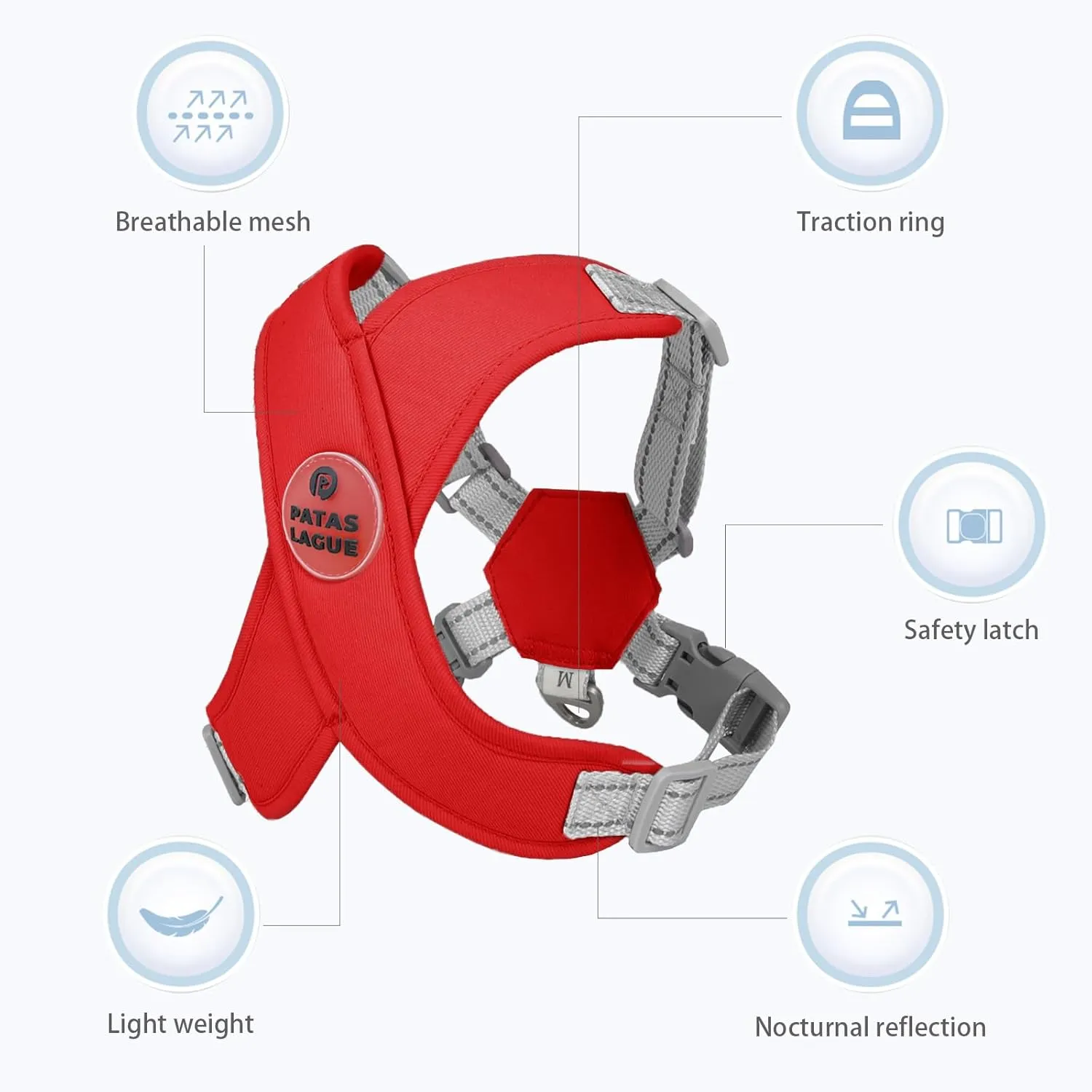 Patas Lague Dog Harness with Leash Set Adjustable Soft Padded Step-in Dog Vest No Choke No Pull Reflective for Small Medium Pets with Poop Bags and Dispenser, Solid and No-chew, Red S