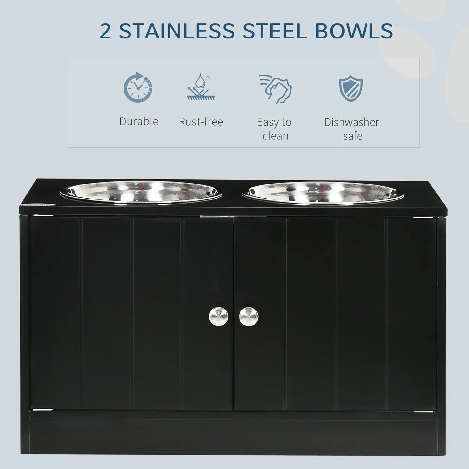 PawHut Large Elevated Dog Bowls with Storage Cabinet Containing Large 44L Capacity, Raised Bowl Stand Pet Food Bowl Dog Feeding Station, Black