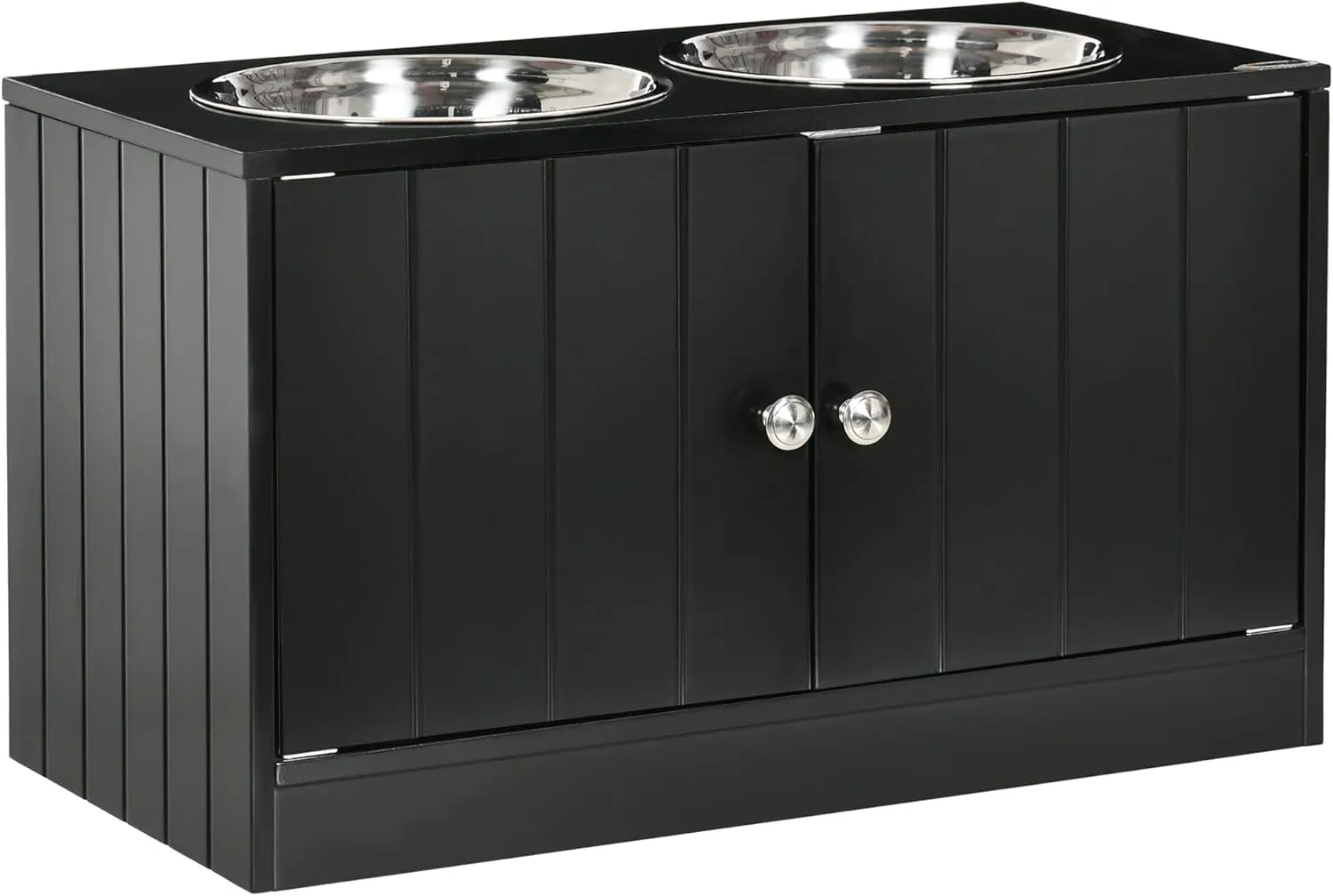 PawHut Large Elevated Dog Bowls with Storage Cabinet Containing Large 44L Capacity, Raised Bowl Stand Pet Food Bowl Dog Feeding Station, Black