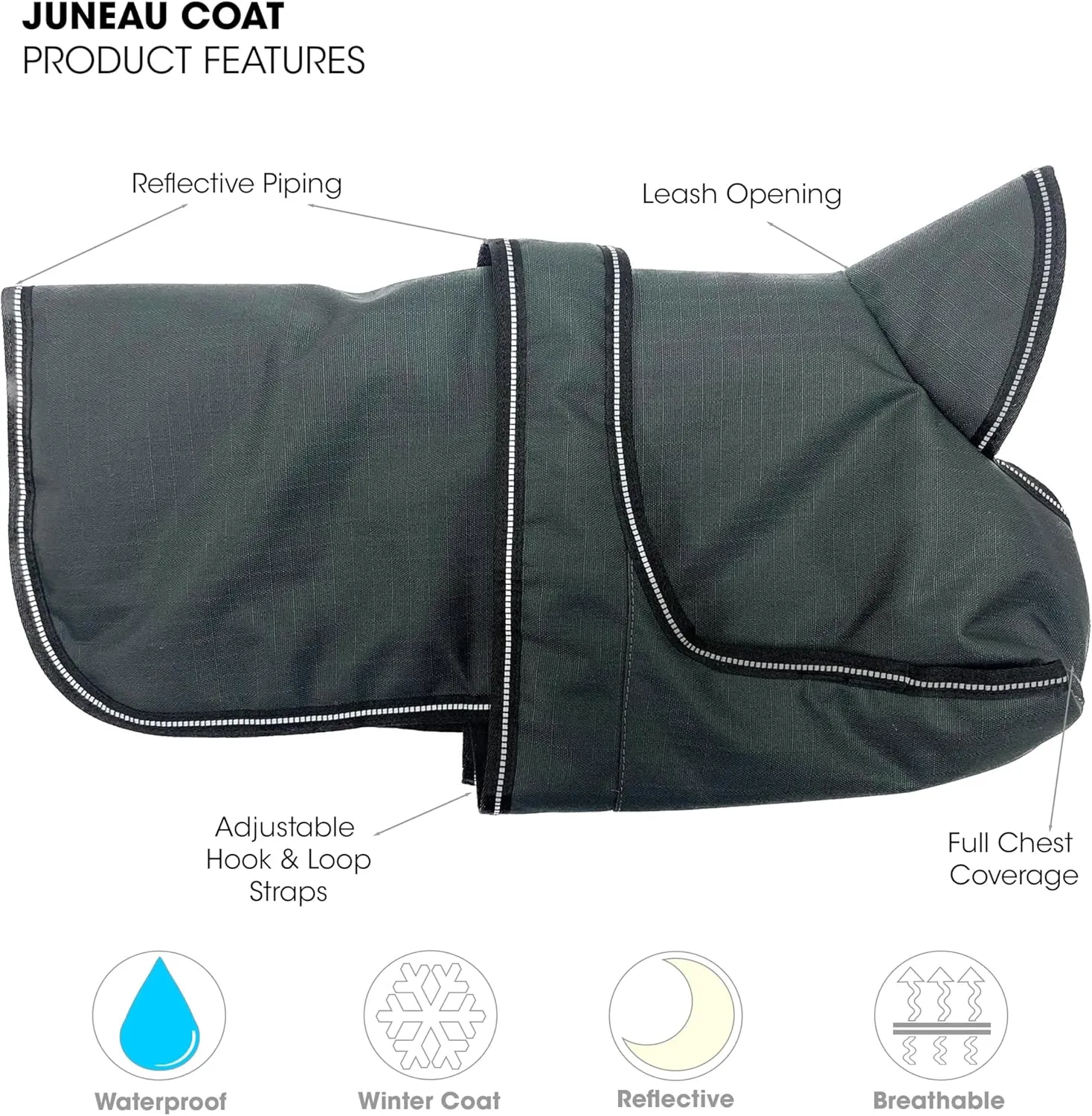PetRageous 7303CGS Juneau Waterproof Winter Dog Coat with Full Chest Coverage and Leash Opening - 11-Inch Long Heavyweight Jacket for Small Dogs and Puppies, Charcoal Grey