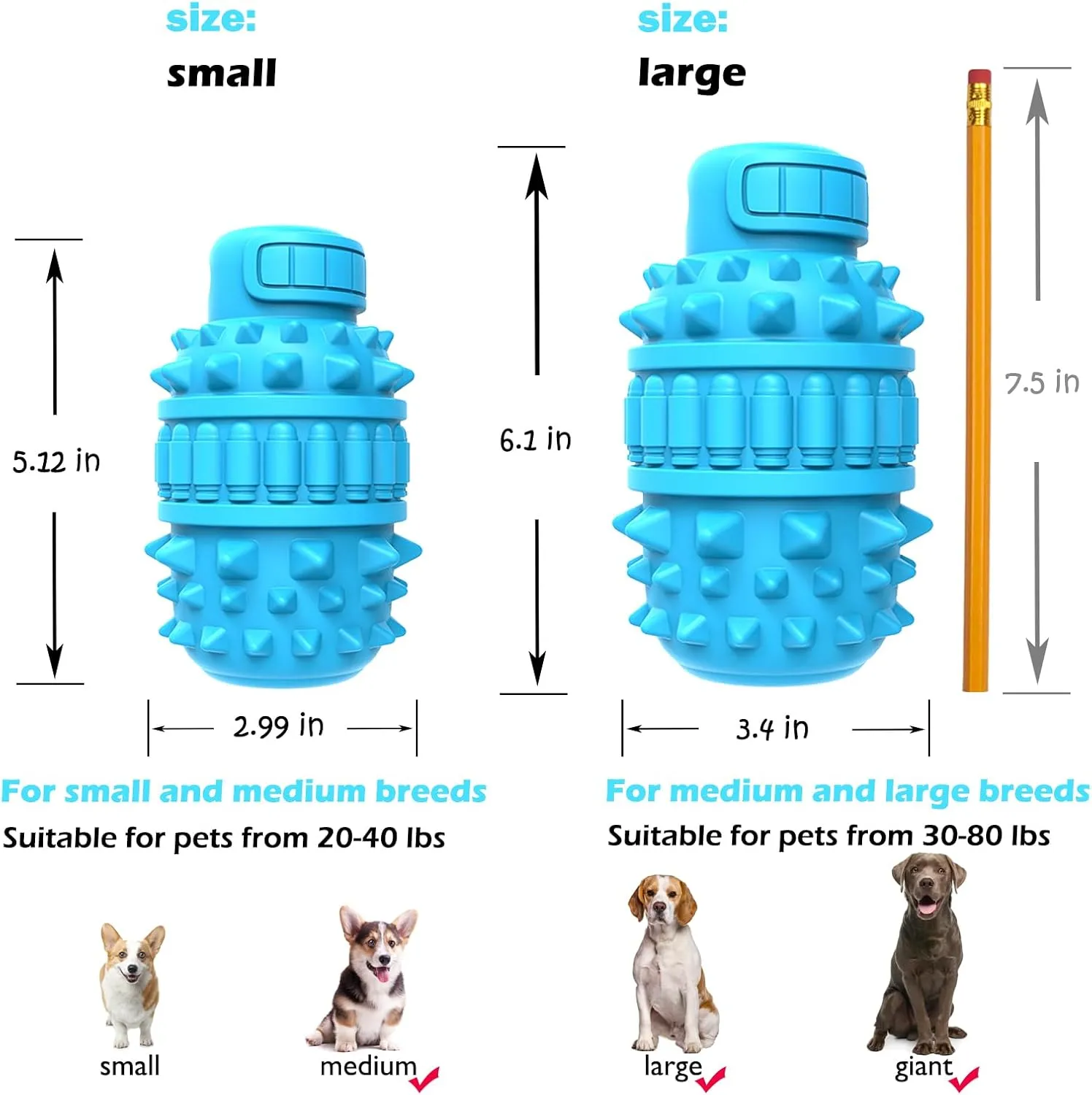 PIFFZEDO Dog Toys for Aggressive Chewers,Interactive Natural Rubber Chew & Squeaky Toy for Large Medium Breed,Dog Toothbrush,Tough & Durable (Azure,Large)