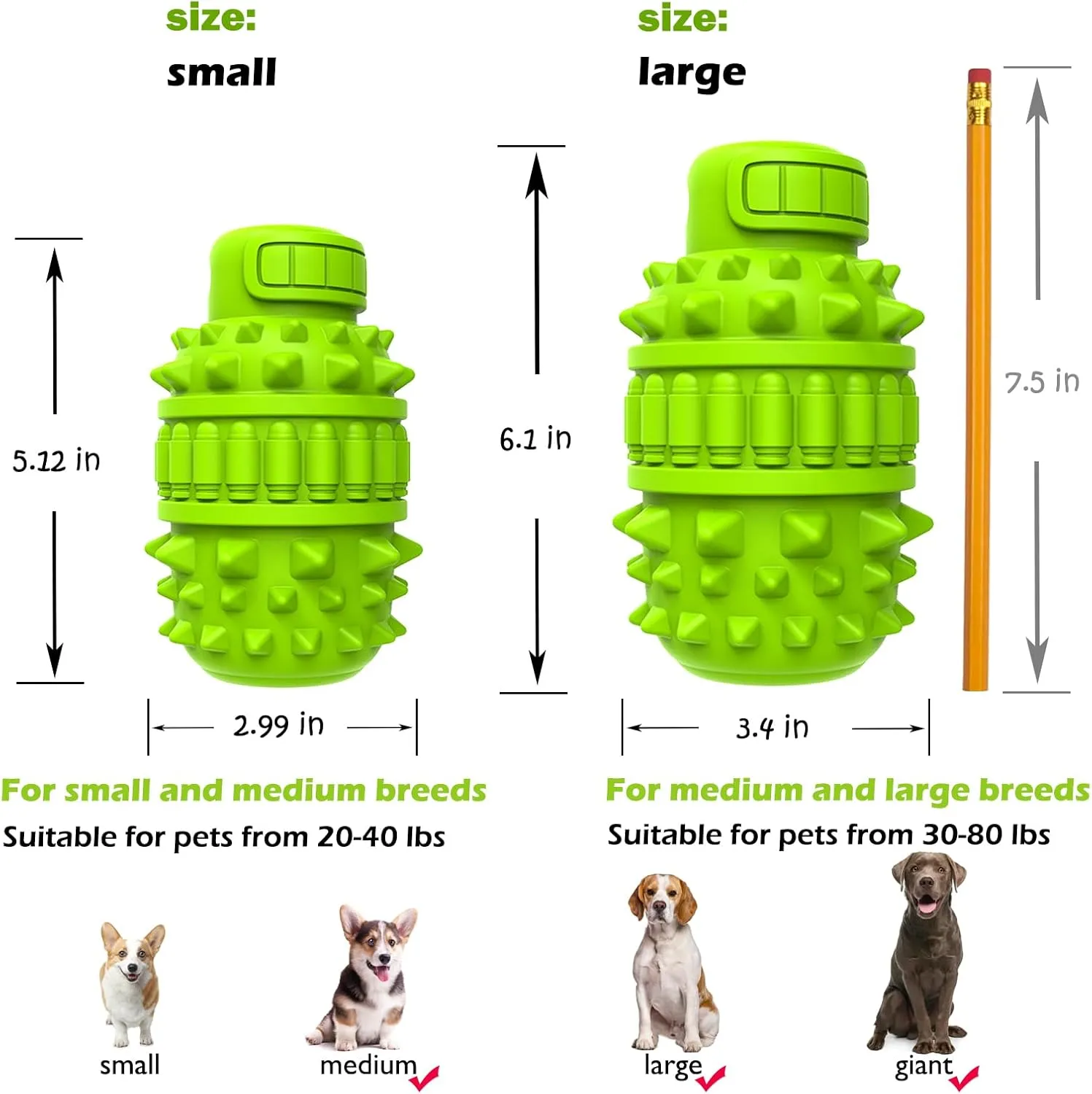 PIFFZEDO Dog Toys for Aggressive Chewers,Interactive Natural Rubber Chew & Squeaky Toy for Large Medium Breed,Dog Toothbrush,Tough & Durable (Green,Large)