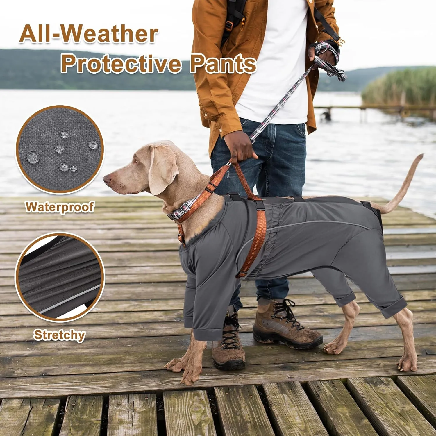 Protective Pants, Lightweight Waterproof Dog Pants - Adjustable All-Weather, Mud & Snow Resistant for Rain & Snow Days, Grey, Small
