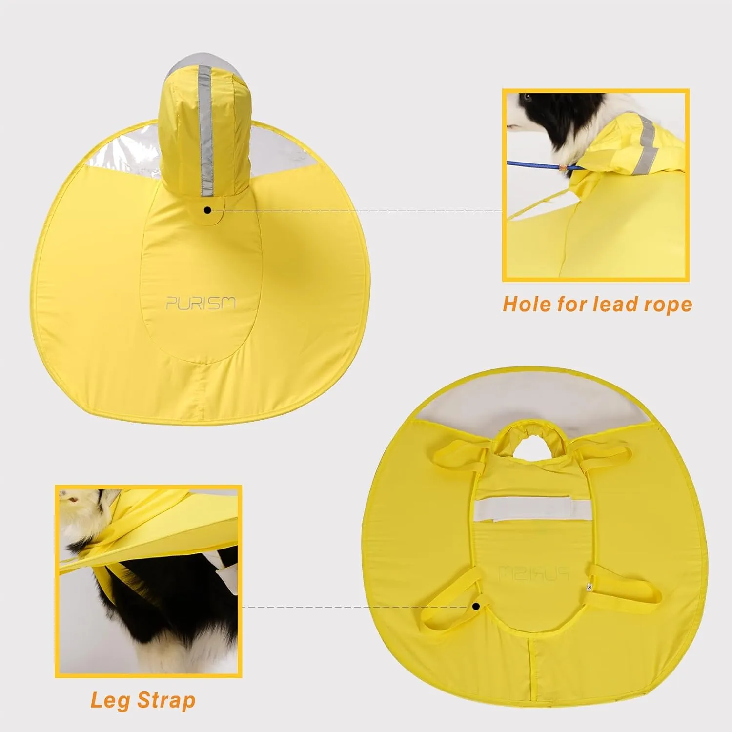Purism Cute Creative Dog Raincoat - Adjustable Dog Poncho with Hood, Sunshade UV Protection, Reflective Strips, Medium