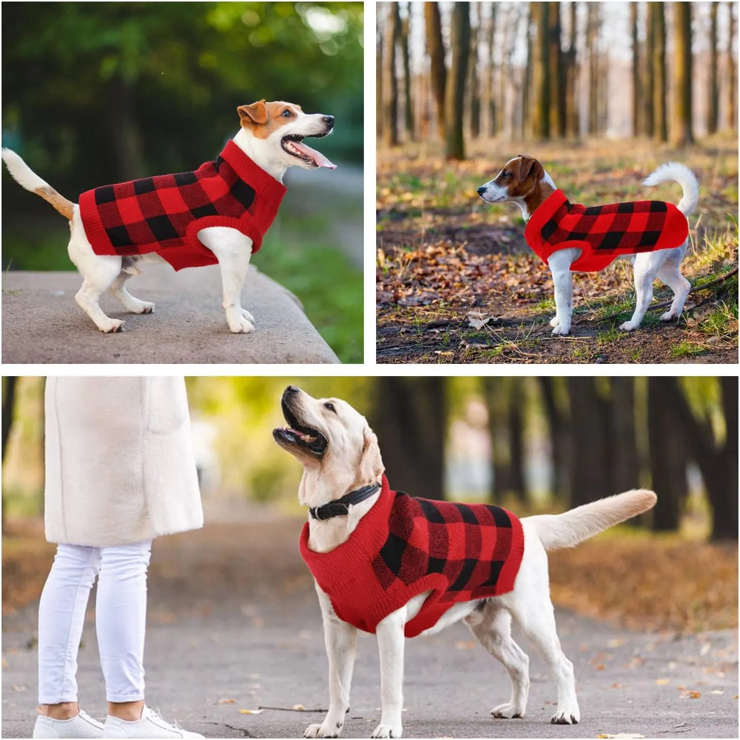 QBLEEV Dog Sweater With Leash Hole, Christmas Classic Plaid Vest Knitwear, Warm Winter Pullover for Small Medium Dogs, Cold Weather Clothes for Girls Boys