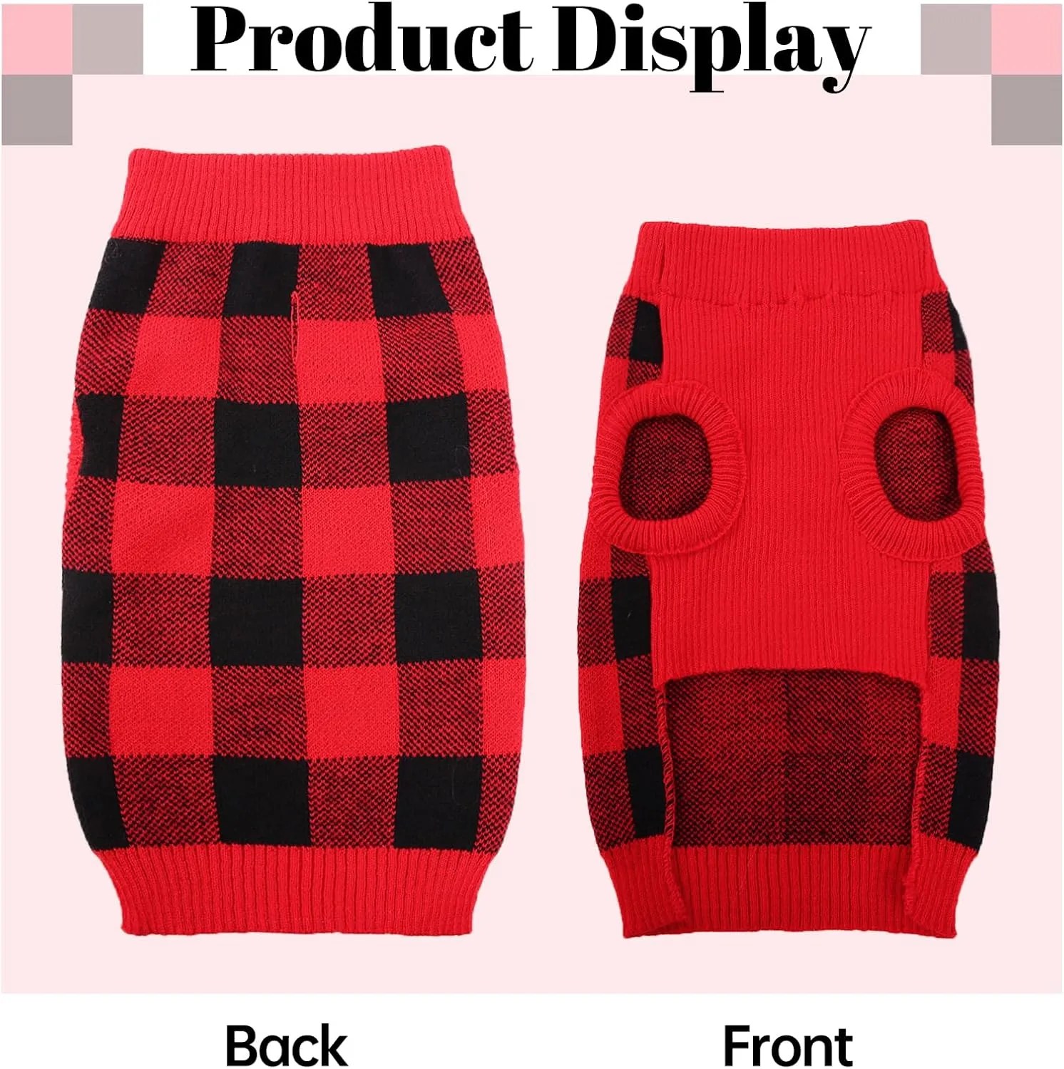 QBLEEV Dog Sweater With Leash Hole, Christmas Classic Plaid Vest Knitwear, Warm Winter Pullover for Small Medium Dogs, Cold Weather Clothes for Girls Boys