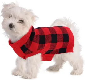 QBLEEV Dog Sweater With Leash Hole, Christmas Classic Plaid Vest Knitwear, Warm Winter Pullover for Small Medium Dogs, Cold Weather Clothes for Girls Boys