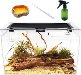 Reptile Terrarium,16" x 8"x 10" Reptile Tank with Full View Visually Appealingfor InsectFishTarantulaHermit CrabJumping SpiderIguanaTortoiseLeopard GeckoFrogBearded Dragon