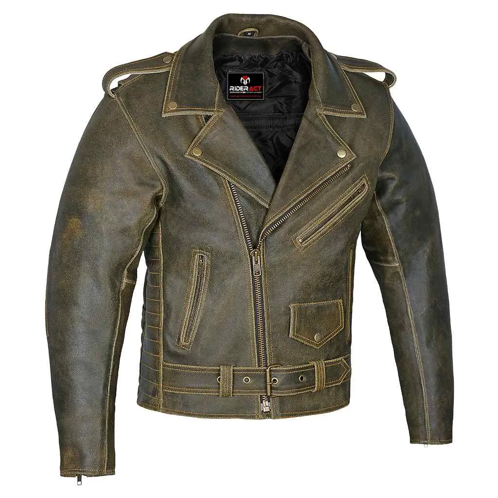RIDERACT®  Vintage Motorcycle Jacket Brando Distress Moto jacket