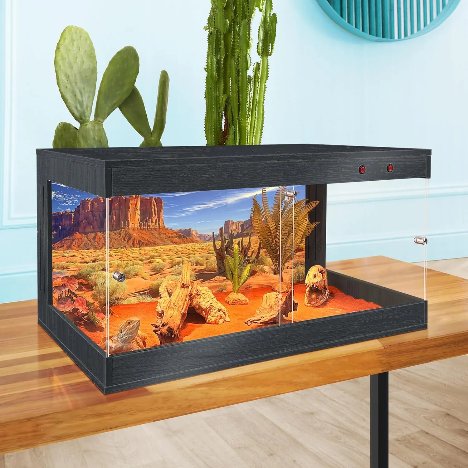 Royxen Bearded Dragon Tank 32 Gallons, Reptile Tank with Built-in Lamp Fixtures, Snake Tank, Reptile Enclosure, Lizard Tank, 32" Wide, Black