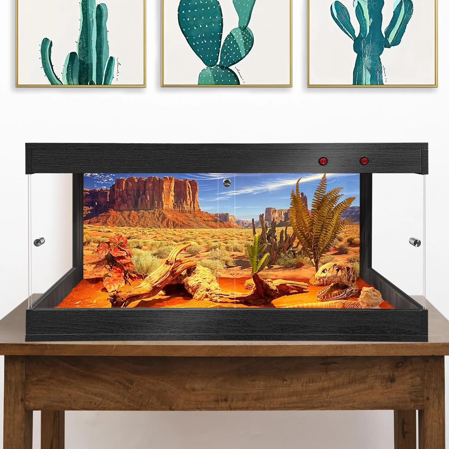 Royxen Bearded Dragon Tank 32 Gallons, Reptile Tank with Built-in Lamp Fixtures, Snake Tank, Reptile Enclosure, Lizard Tank, 32" Wide, Black