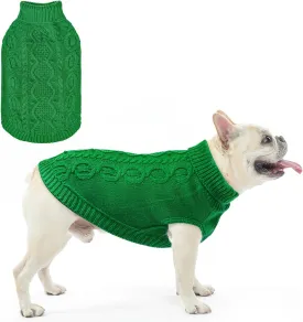 SCENEREAL Knitted Dog Sweater for Small Medium Large Dogs, Cat Dog Winter Coat Warm Sweartershirts Outfits, Classic Pet Clothes with Leash Hole, Soft Pet Knitwear Apparel for Girls Boys, Green SM