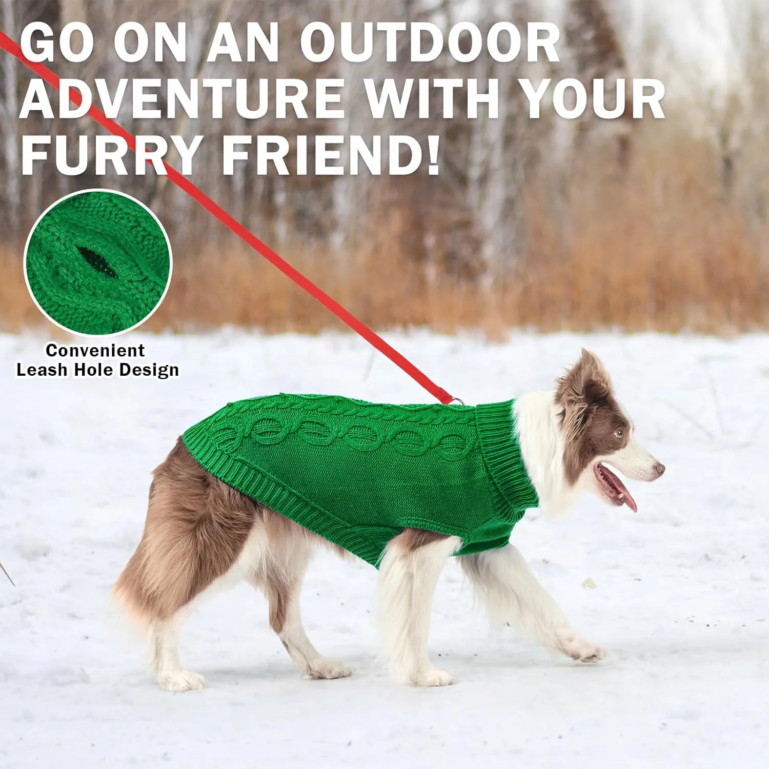 SCENEREAL Knitted Dog Sweater for Small Medium Large Dogs, Cat Dog Winter Coat Warm Sweartershirts Outfits, Classic Pet Clothes with Leash Hole, Soft Pet Knitwear Apparel for Girls Boys, Green SM