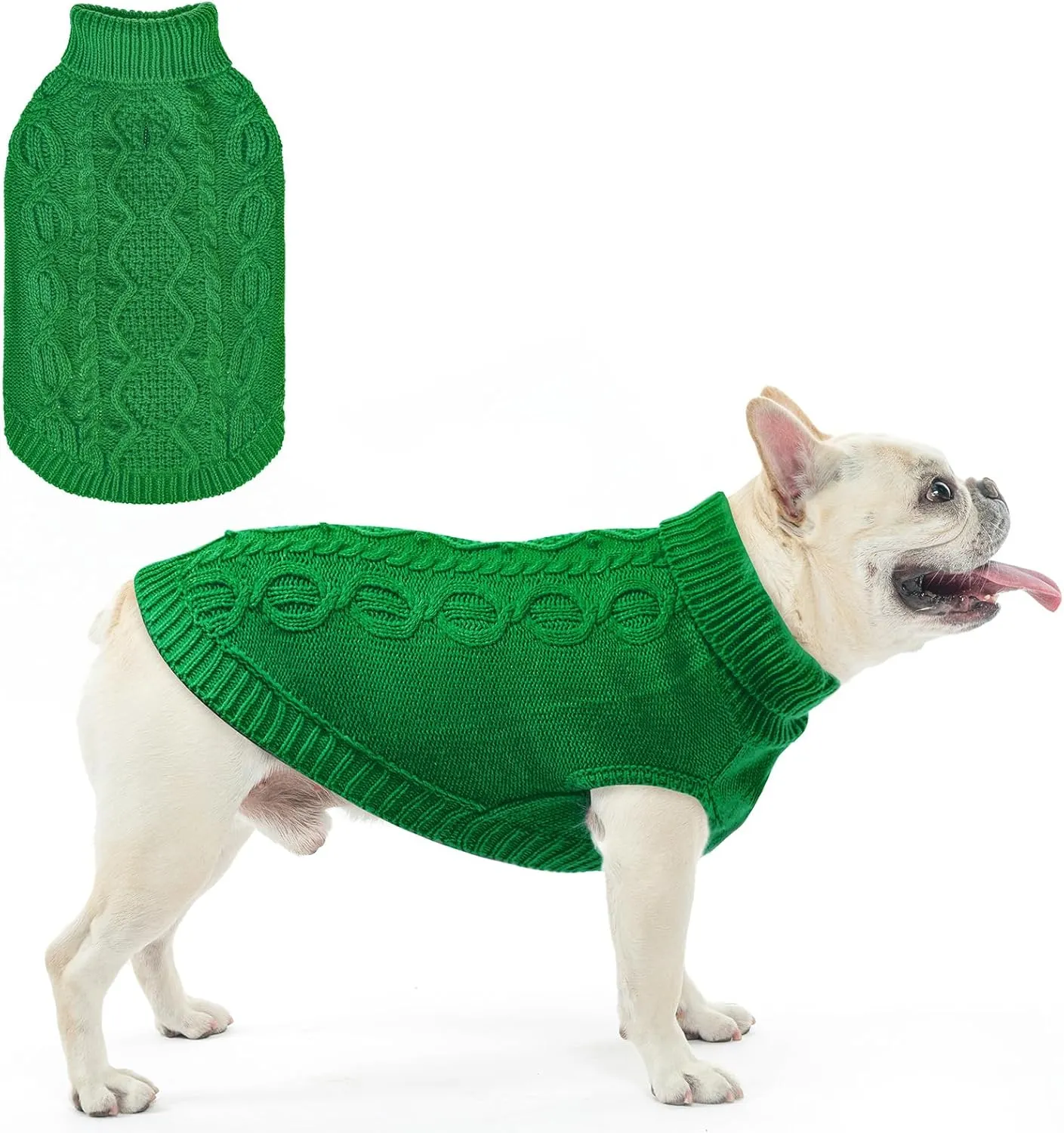 SCENEREAL Knitted Dog Sweater for Small Medium Large Dogs, Cat Dog Winter Coat Warm Sweartershirts Outfits, Classic Pet Clothes with Leash Hole, Soft Pet Knitwear Apparel for Girls Boys, Green SM