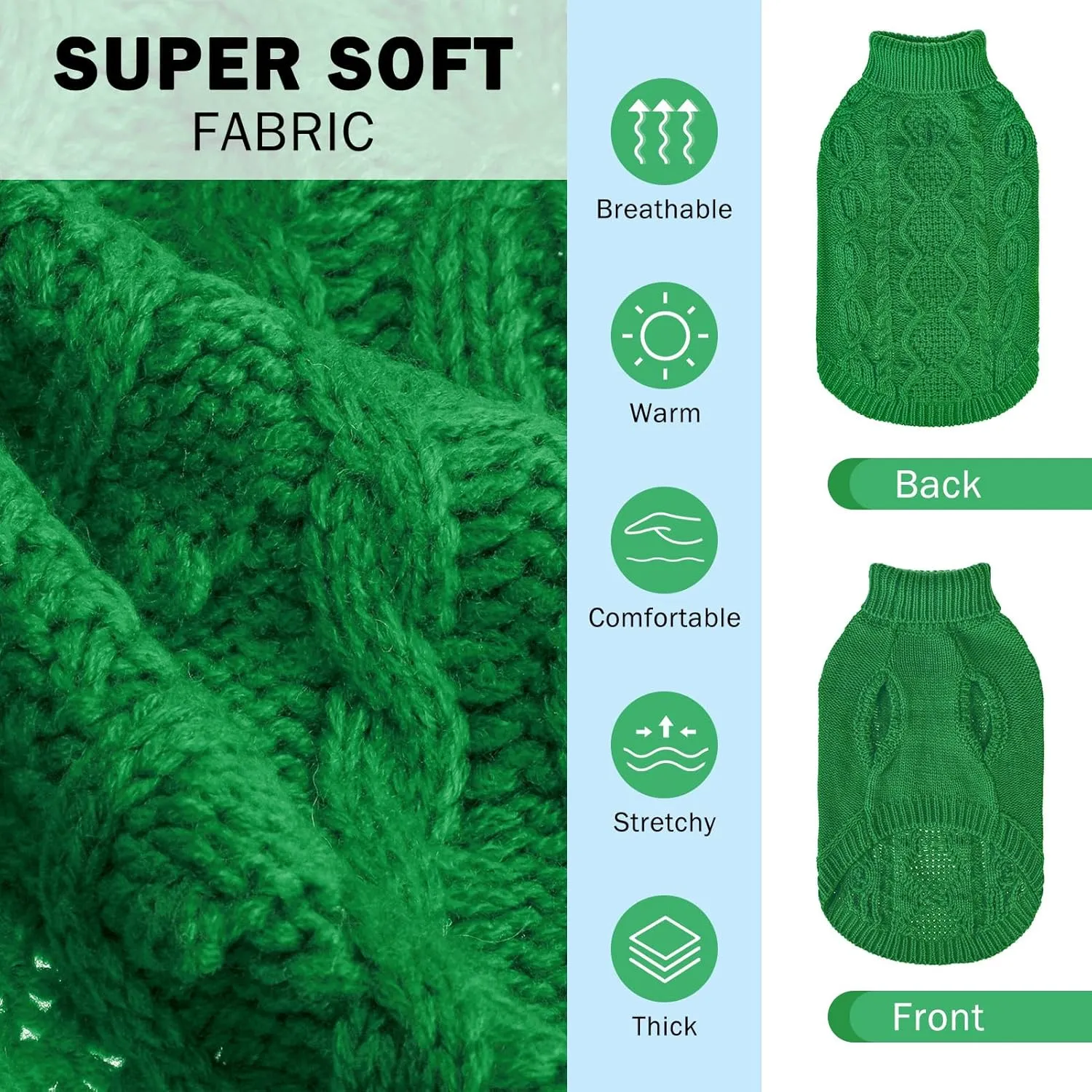 SCENEREAL Knitted Dog Sweater for Small Medium Large Dogs, Cat Dog Winter Coat Warm Sweartershirts Outfits, Classic Pet Clothes with Leash Hole, Soft Pet Knitwear Apparel for Girls Boys, Green SM
